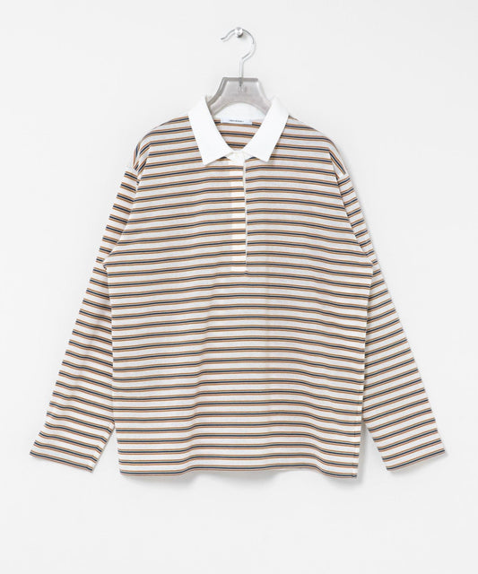 襯衫領 多色條紋 針織上衣