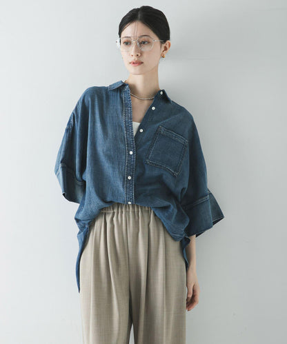 半袖透感牛仔襯衫