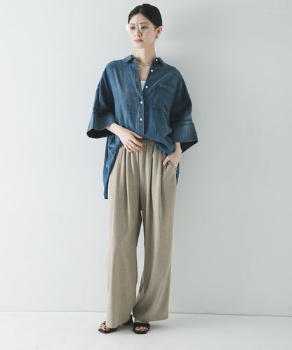 半袖透感牛仔襯衫