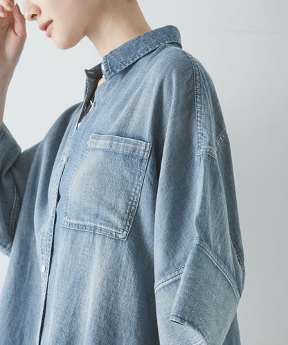 半袖透感牛仔襯衫