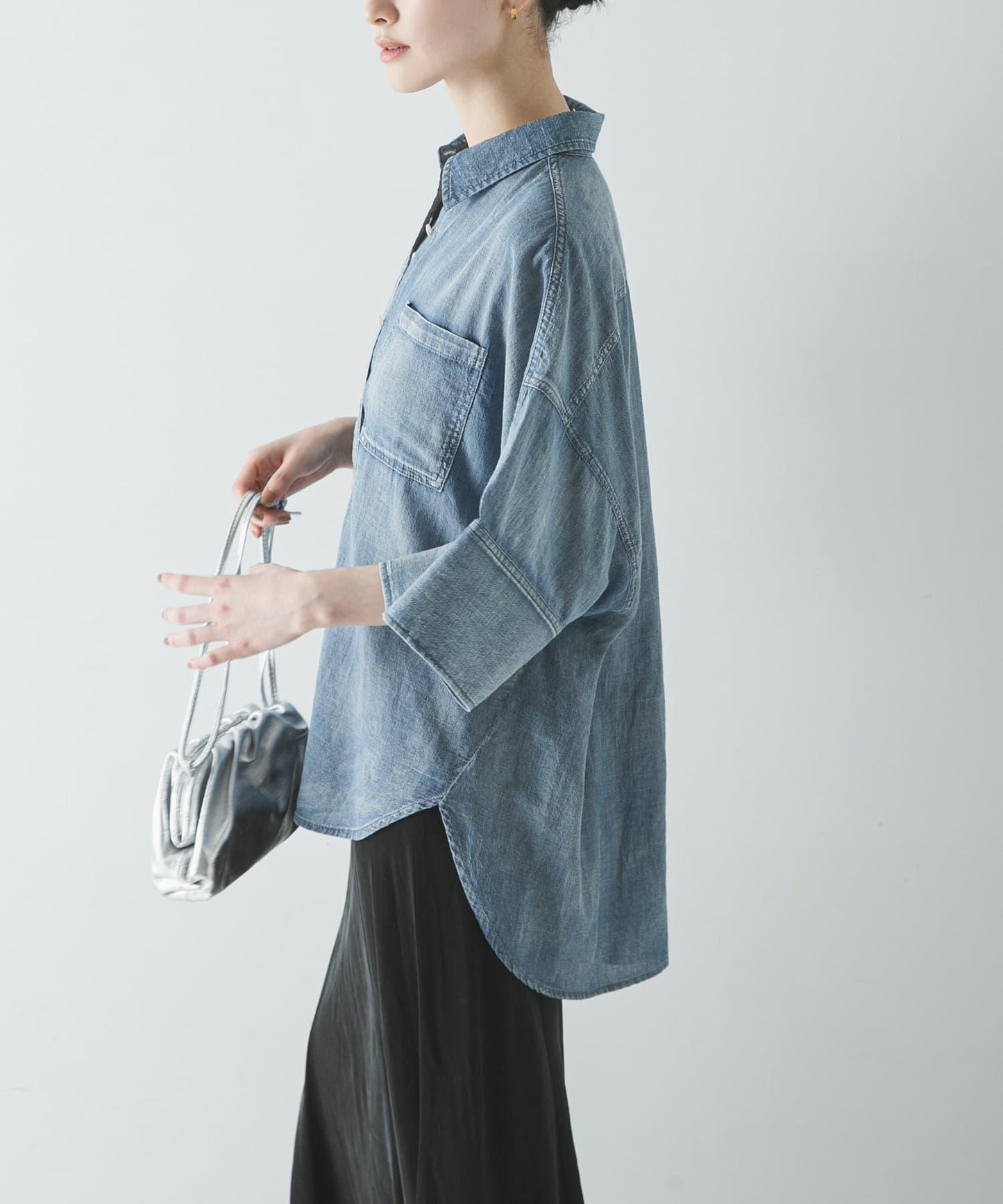 半袖透感牛仔襯衫