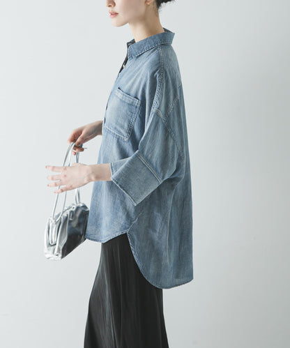 半袖透感牛仔襯衫