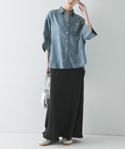 半袖透感牛仔襯衫