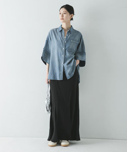 半袖透感牛仔襯衫