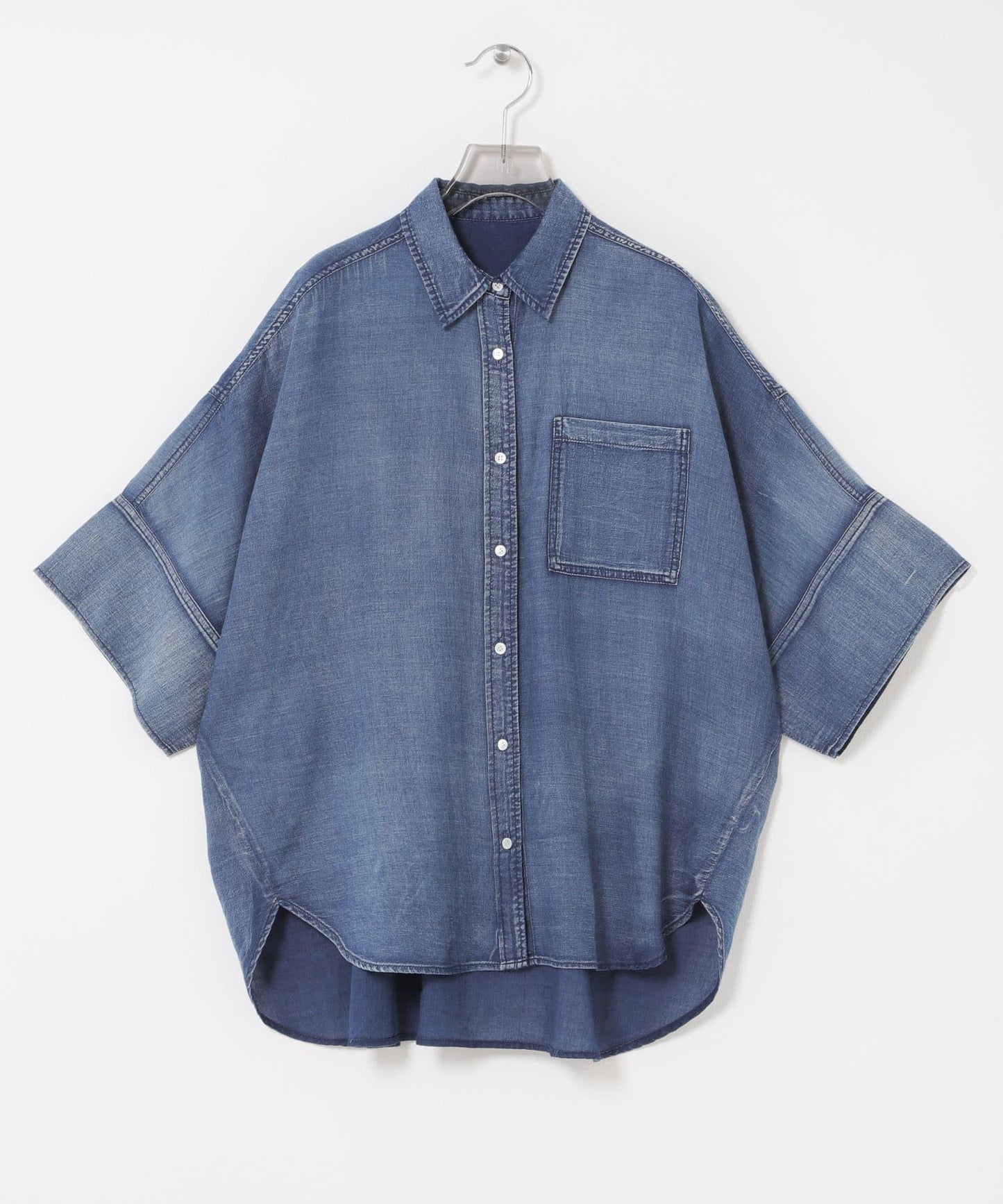 半袖透感牛仔襯衫