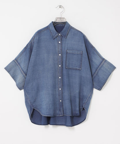 半袖透感牛仔襯衫