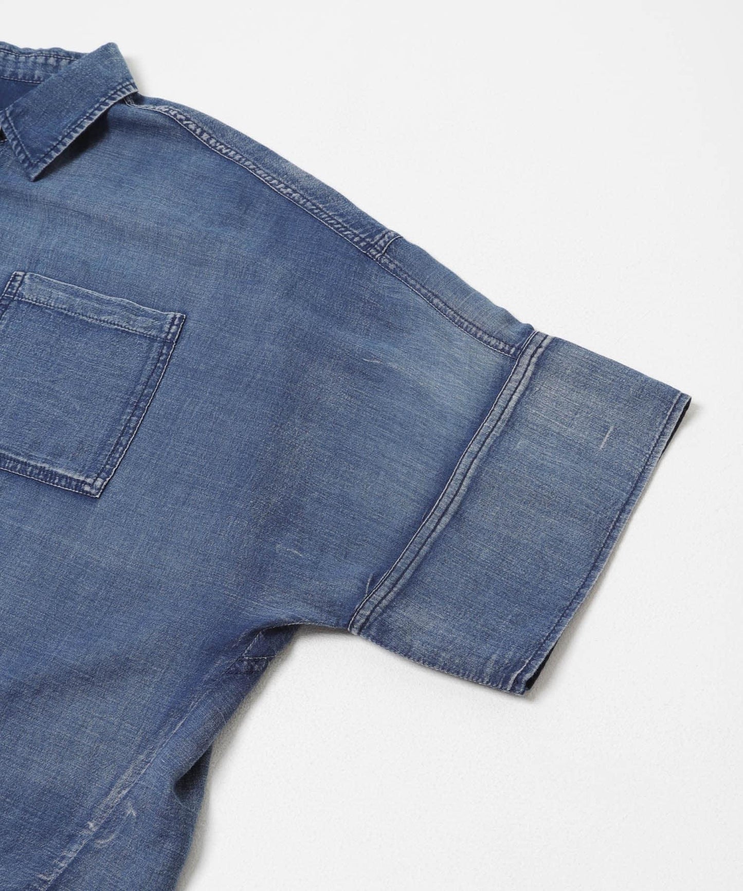 半袖透感牛仔襯衫