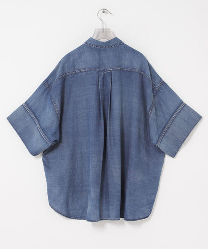 半袖透感牛仔襯衫