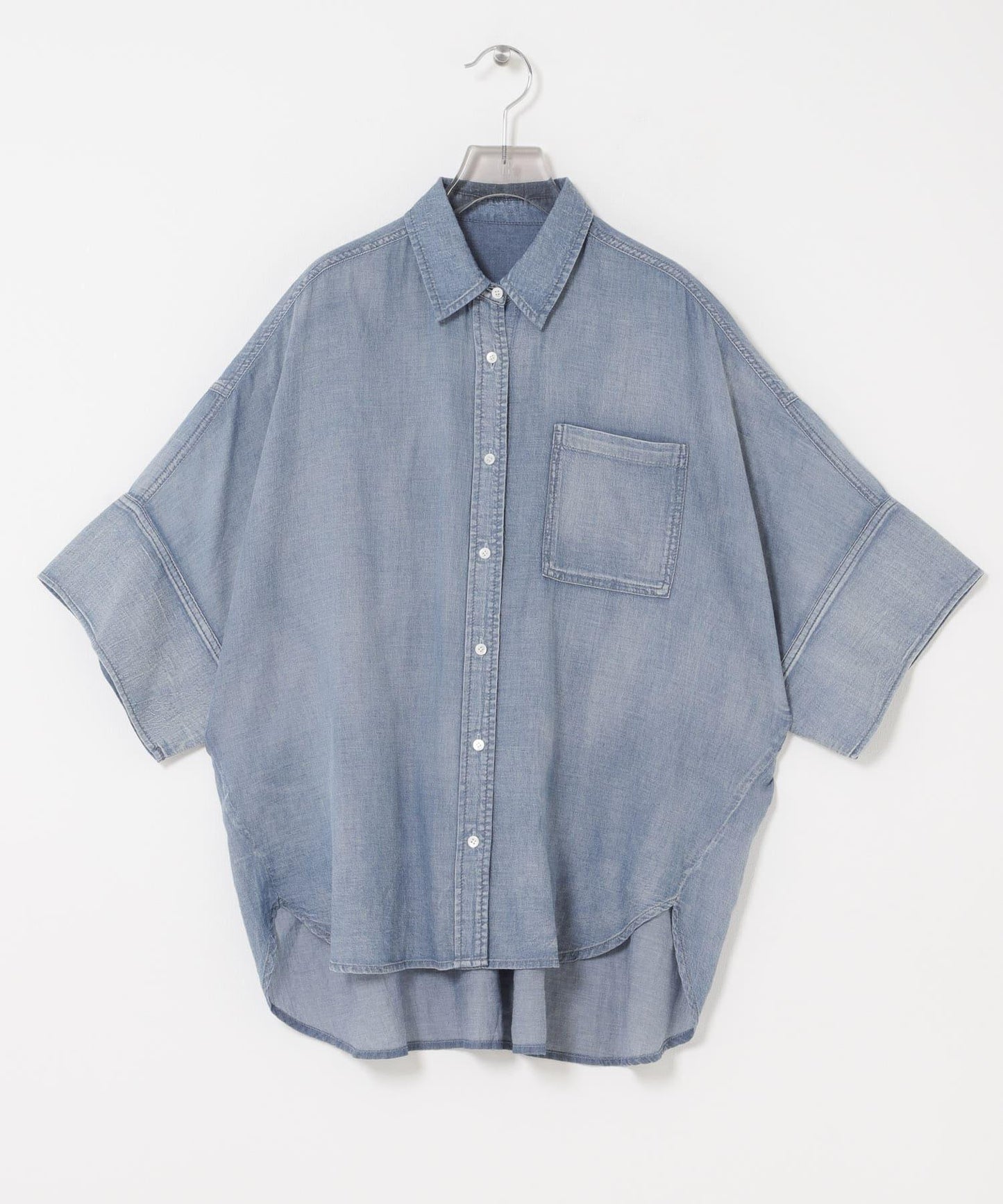 半袖透感牛仔襯衫