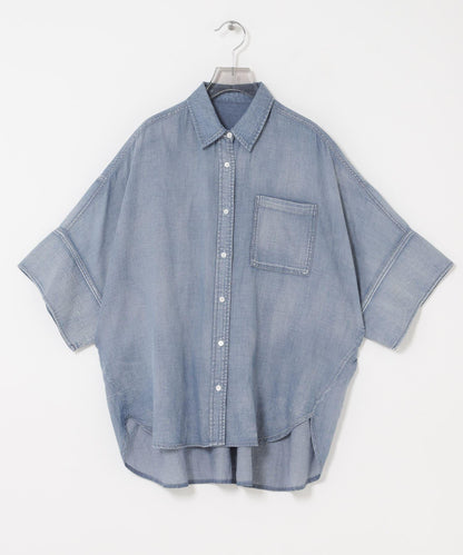 半袖透感牛仔襯衫