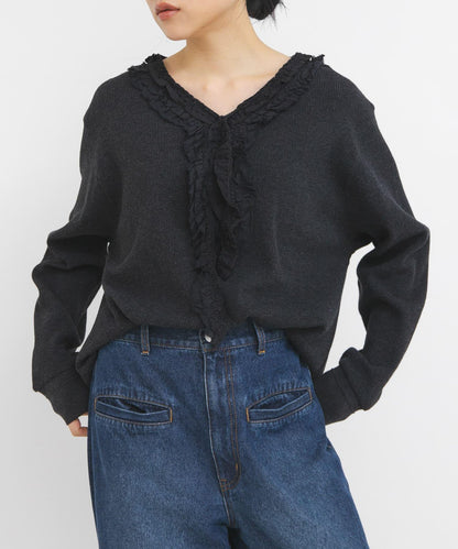 蕾絲荷葉邊華夫格套頭上衣