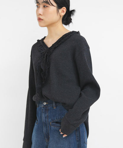 蕾絲荷葉邊華夫格套頭上衣