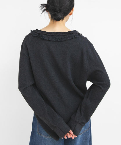 蕾絲荷葉邊華夫格套頭上衣