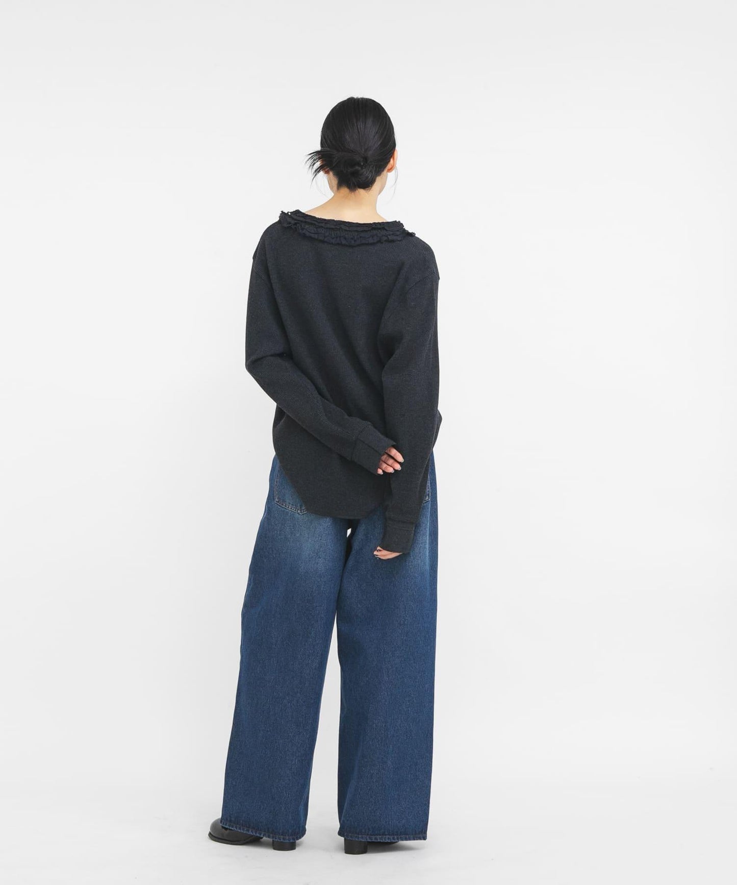 蕾絲荷葉邊華夫格套頭上衣