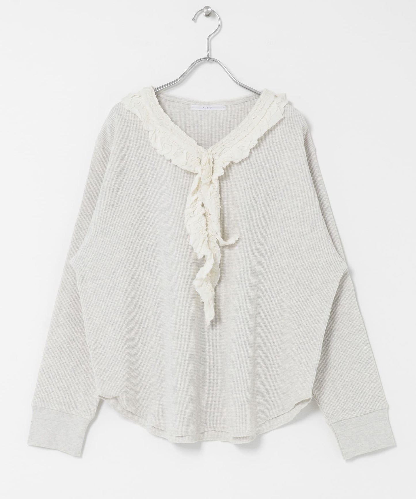 蕾絲荷葉邊華夫格套頭上衣