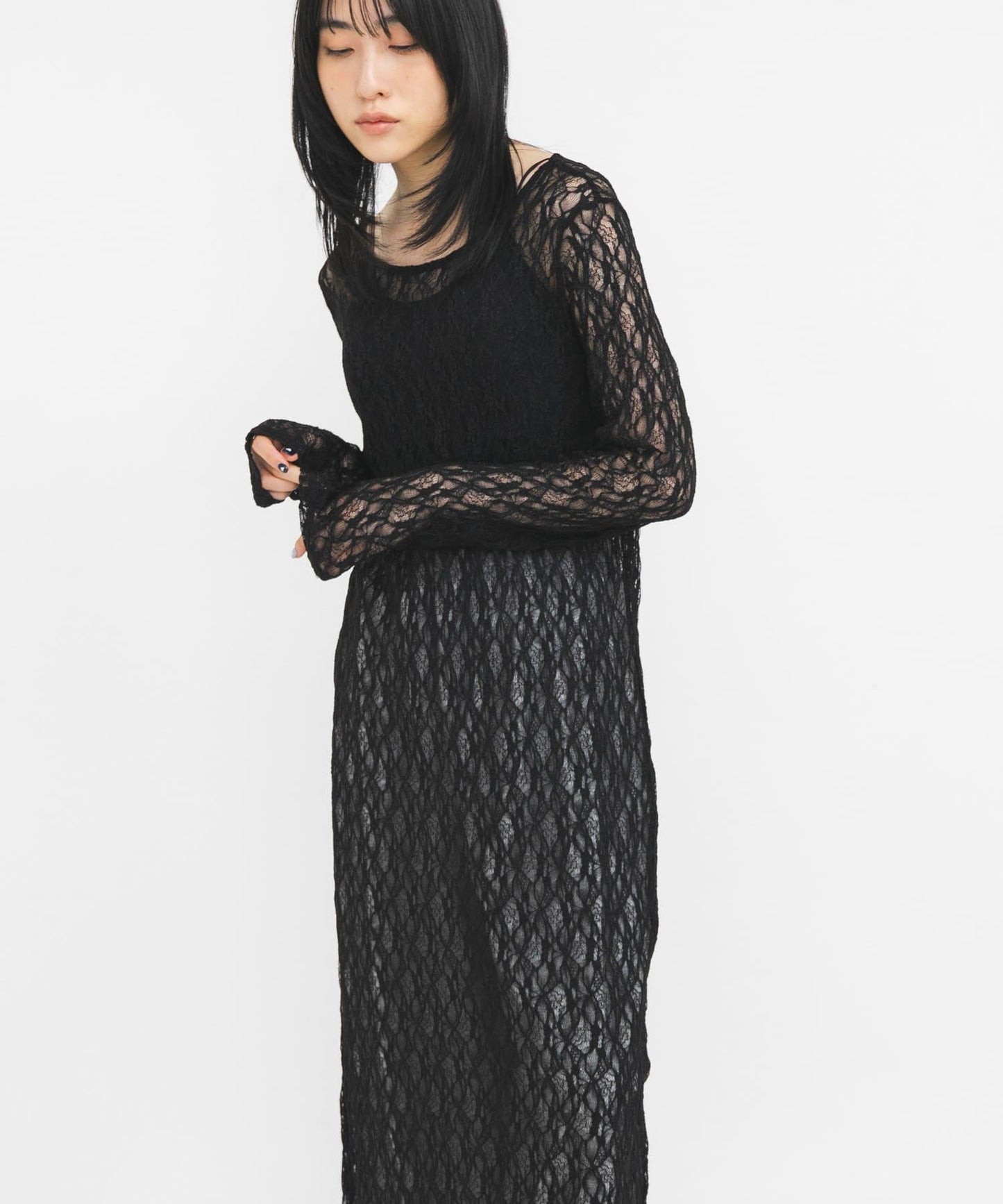 蕾絲長款連衣裙