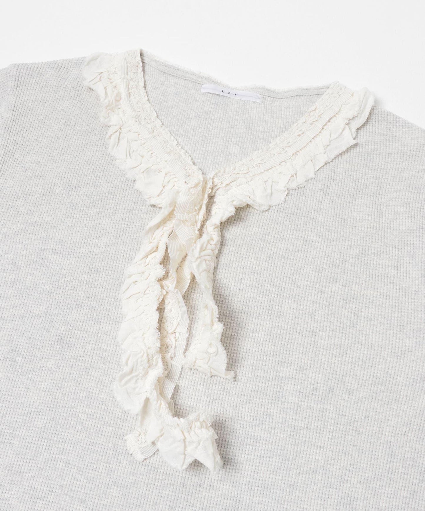 蕾絲荷葉邊華夫格套頭上衣