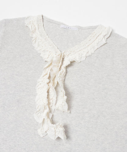 蕾絲荷葉邊華夫格套頭上衣