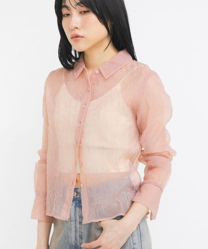 皺感透視襯衫