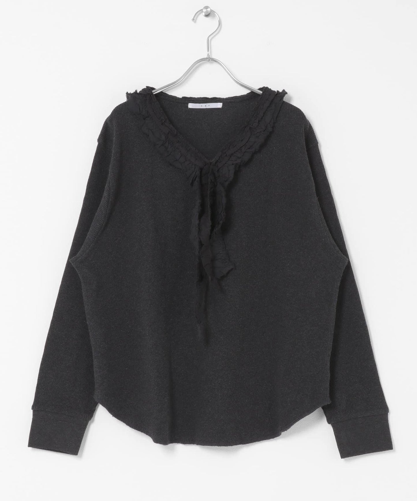 蕾絲荷葉邊華夫格套頭上衣