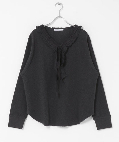 蕾絲荷葉邊華夫格套頭上衣