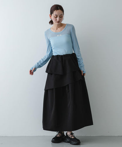 U領 織標設計 透紗上衣