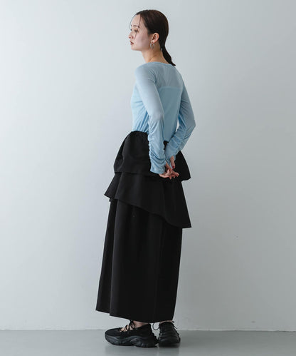 U領 織標設計 透紗上衣