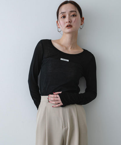 U領 織標設計 透紗上衣