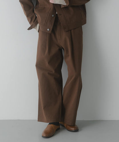 棉斜紋 褶飾 闊腿 褲子