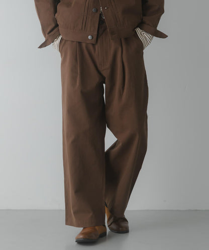 棉斜紋 褶飾 闊腿 褲子