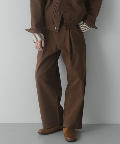 棉斜紋 褶飾 闊腿 褲子