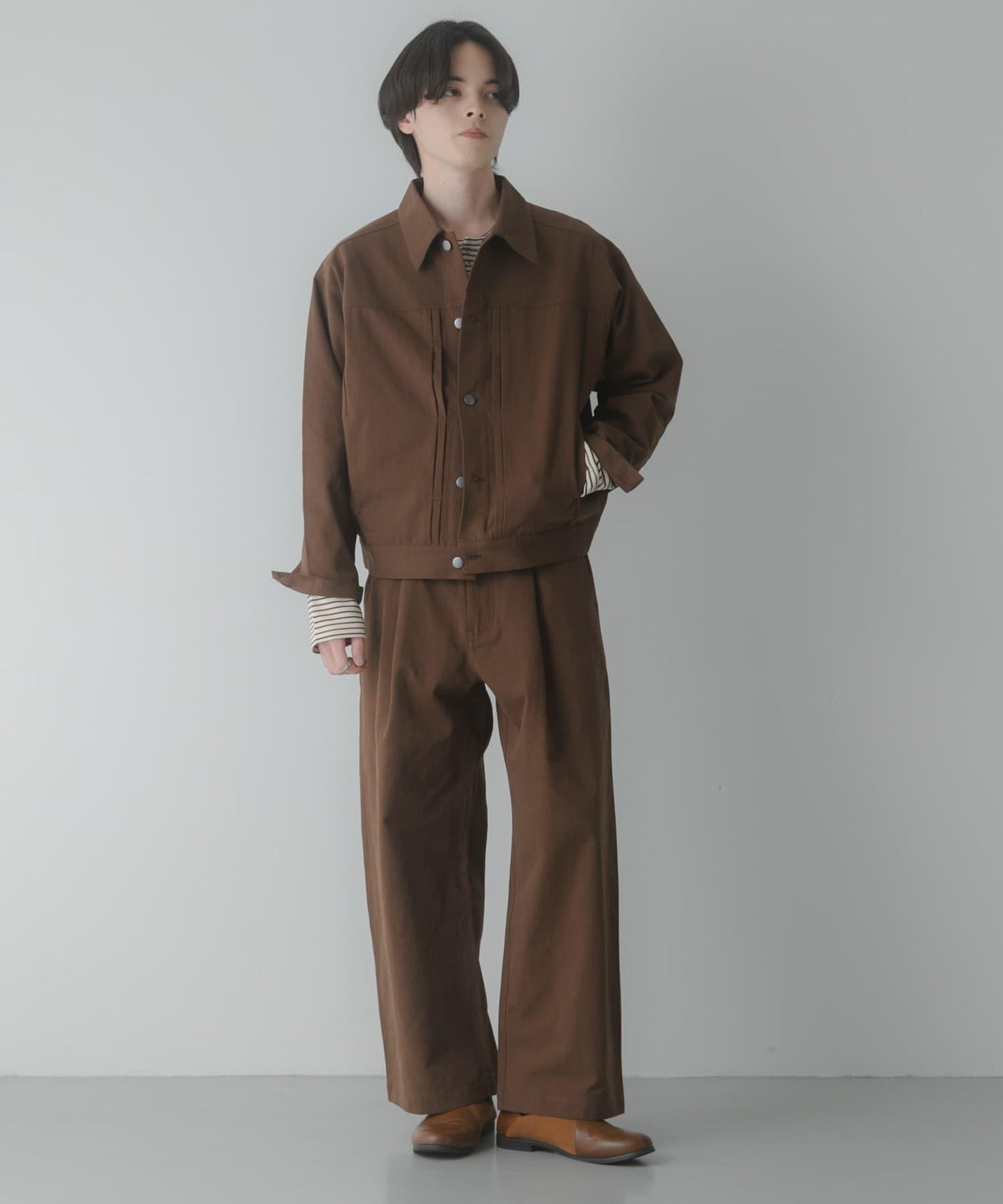 棉斜紋 褶飾 闊腿 褲子