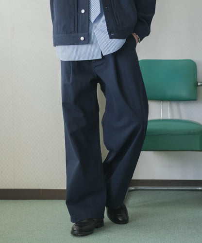 棉斜紋 褶飾 闊腿 褲子