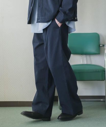 棉斜紋 褶飾 闊腿 褲子