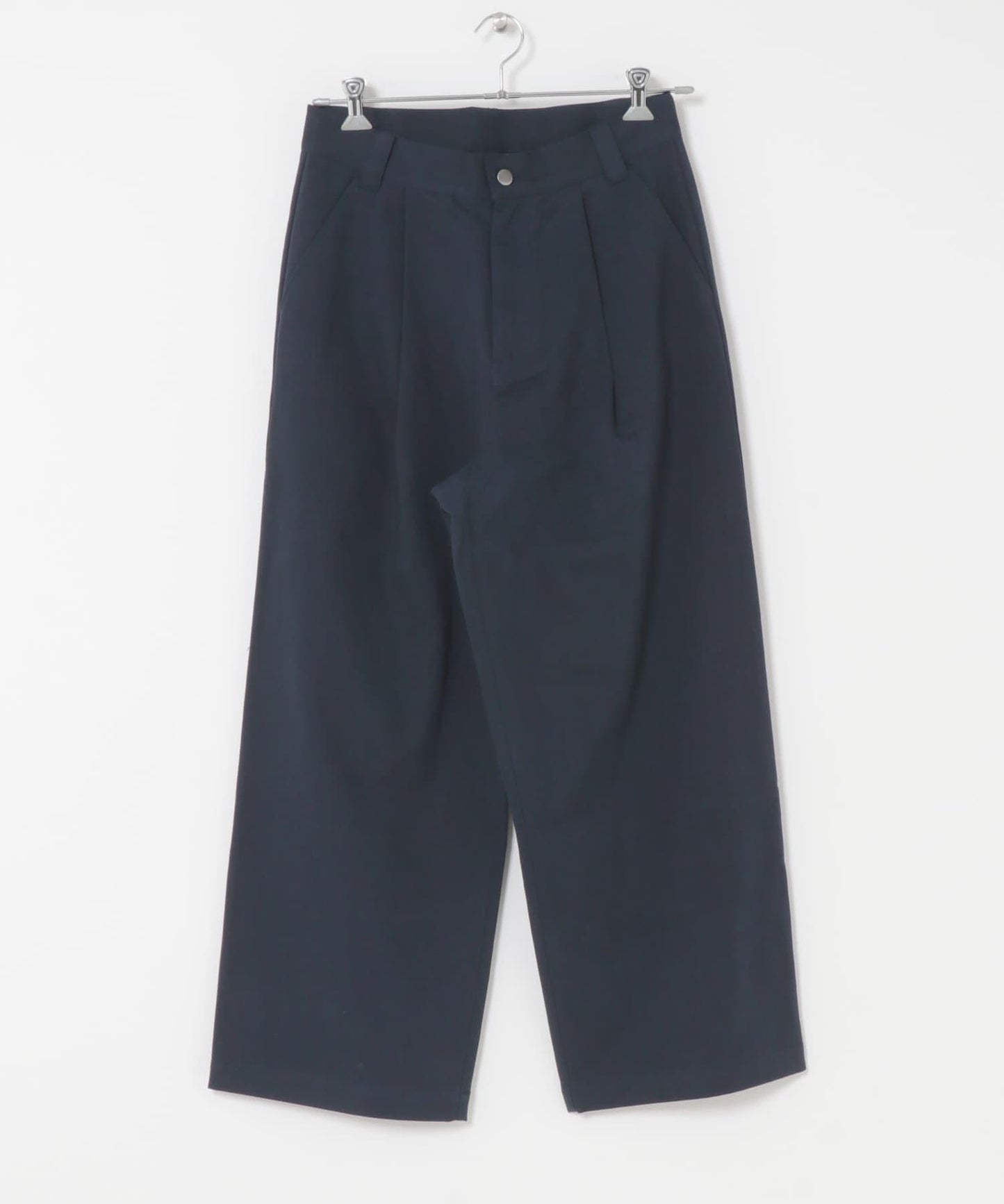 棉斜紋 褶飾 闊腿 褲子