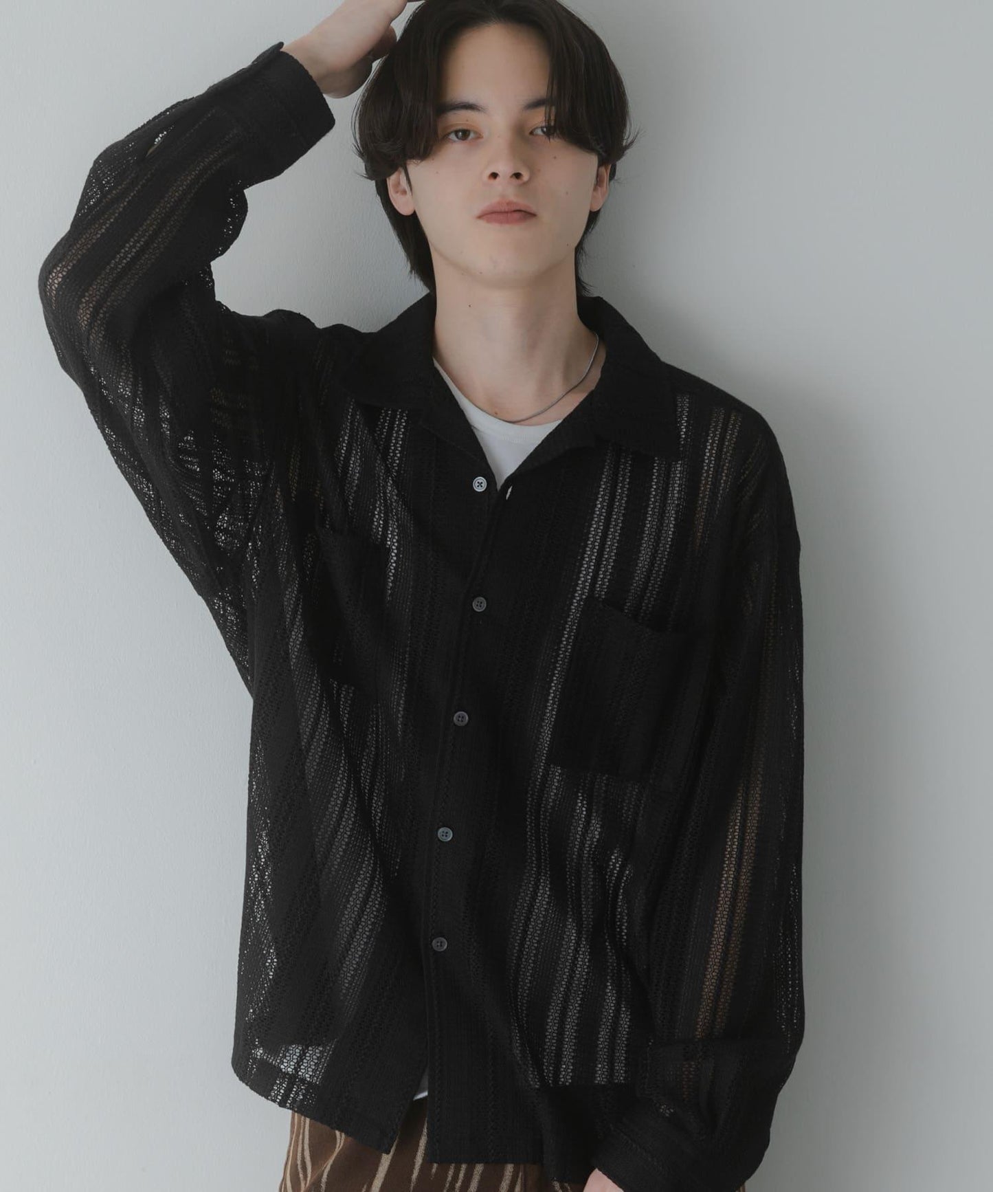 雙口袋 開領 蕾絲 襯衫