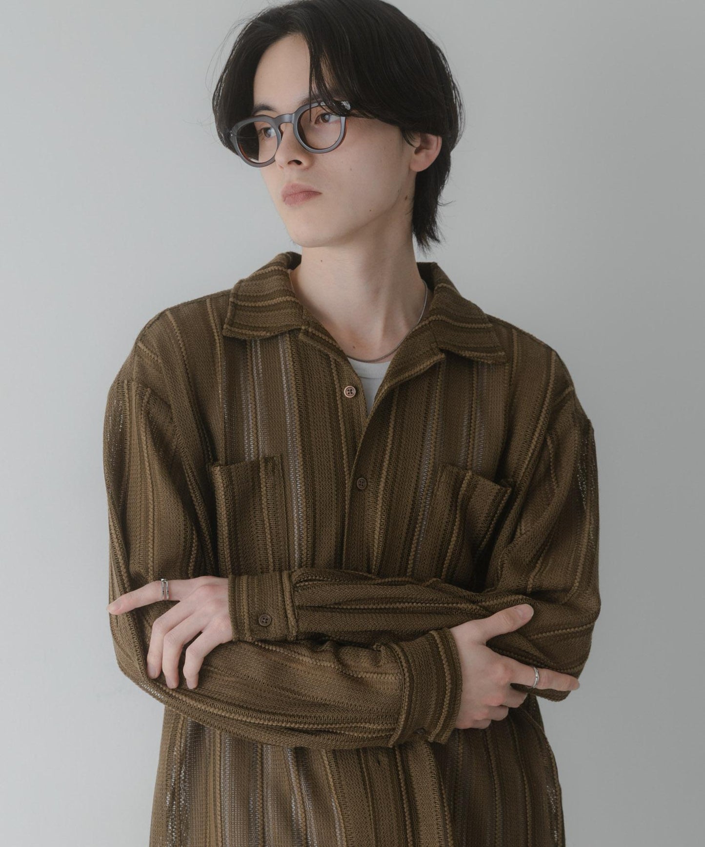 雙口袋 開領 蕾絲 襯衫