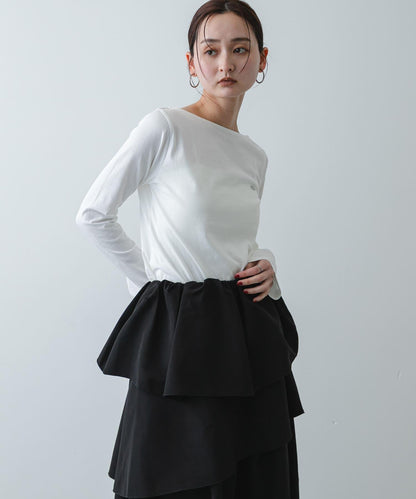 直筒版型 船領 透膚面料 T恤