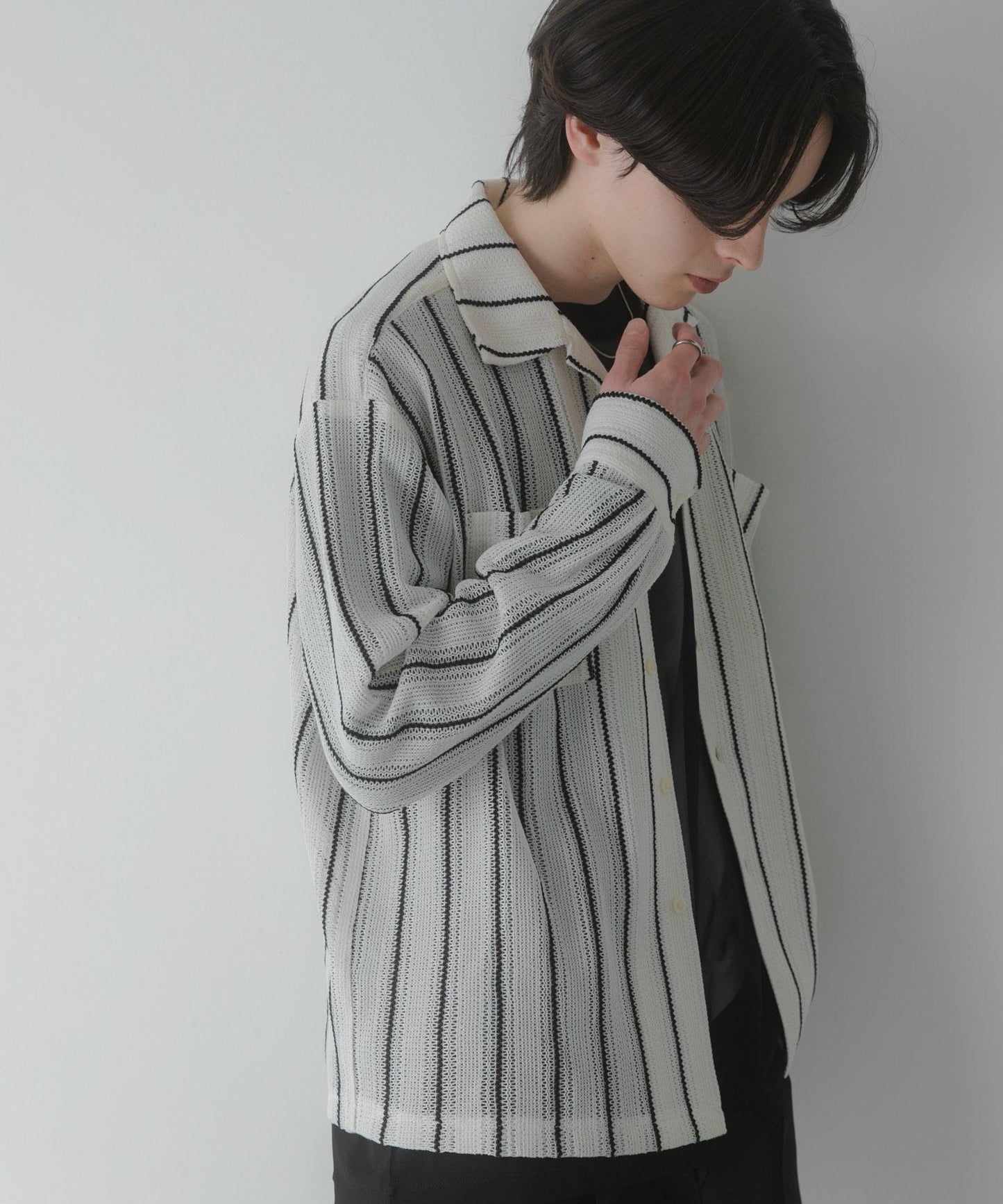 雙口袋 開領 蕾絲 襯衫