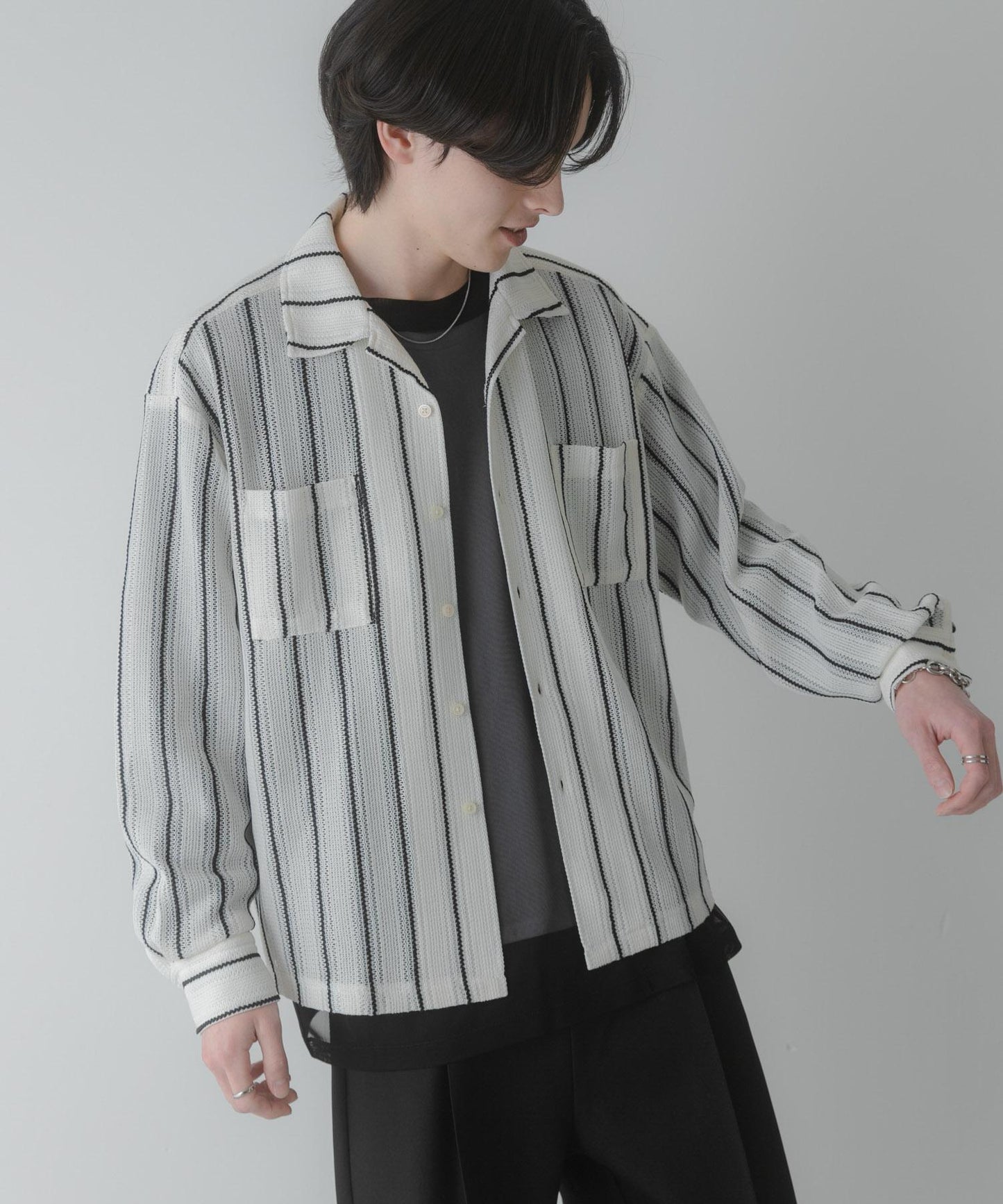 雙口袋 開領 蕾絲 襯衫