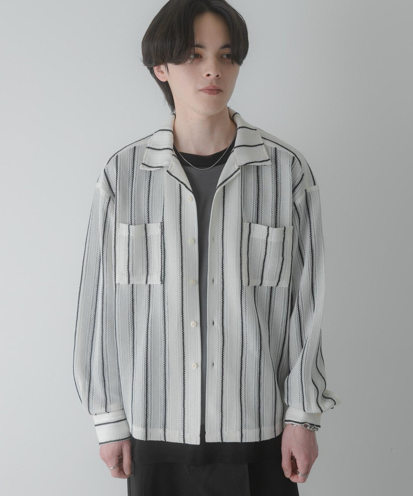 雙口袋 開領 蕾絲 襯衫