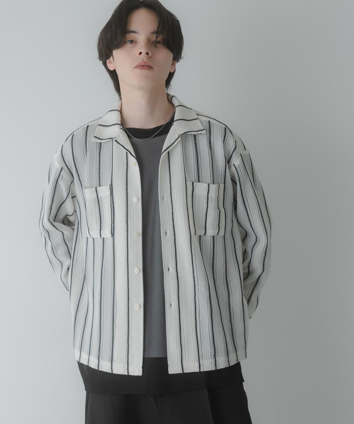 雙口袋 開領 蕾絲 襯衫