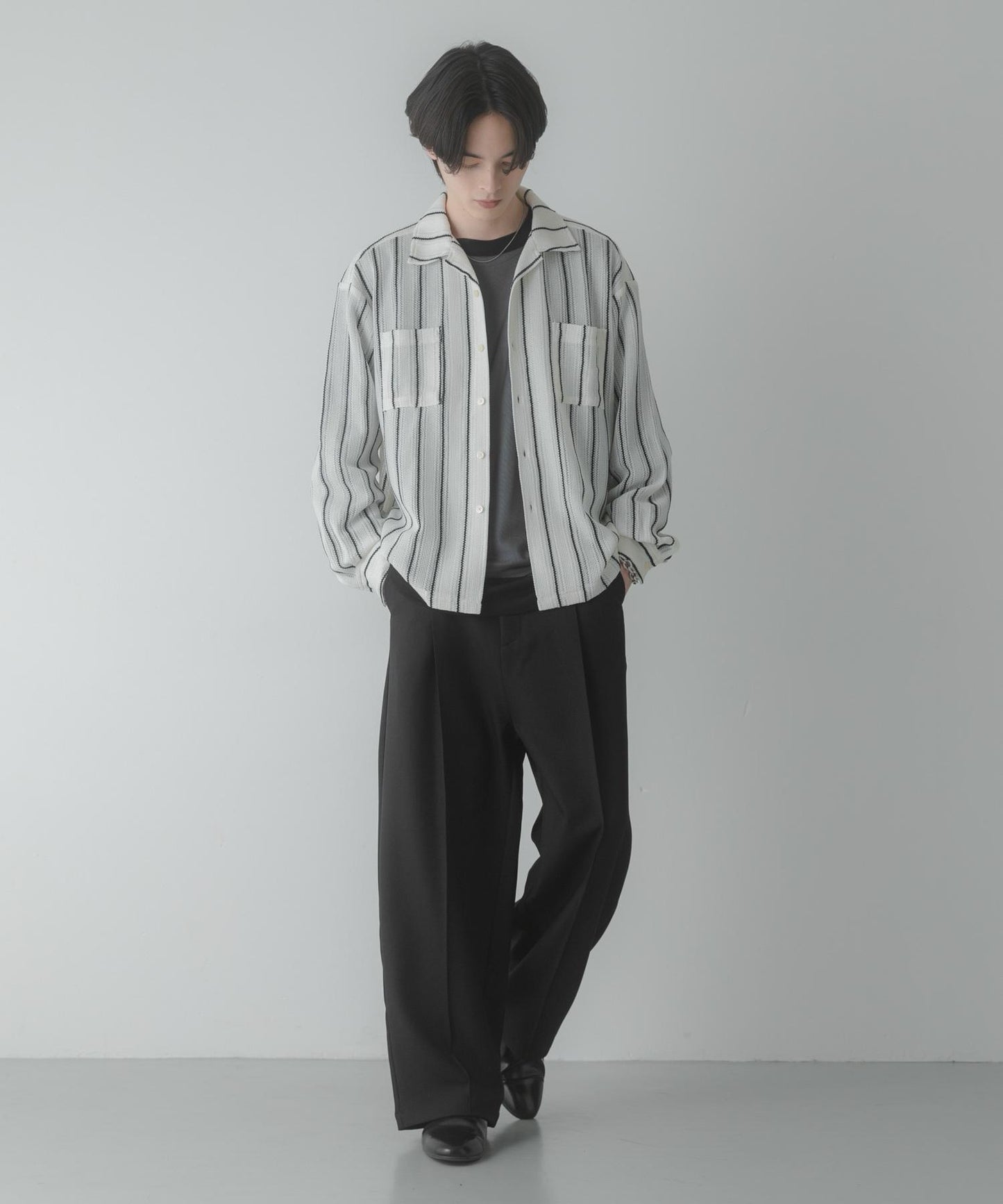 雙口袋 開領 蕾絲 襯衫