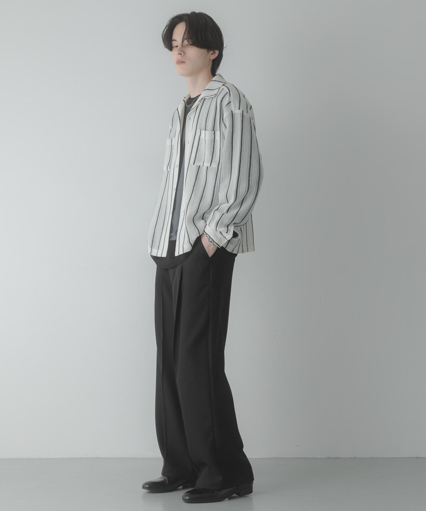 雙口袋 開領 蕾絲 襯衫