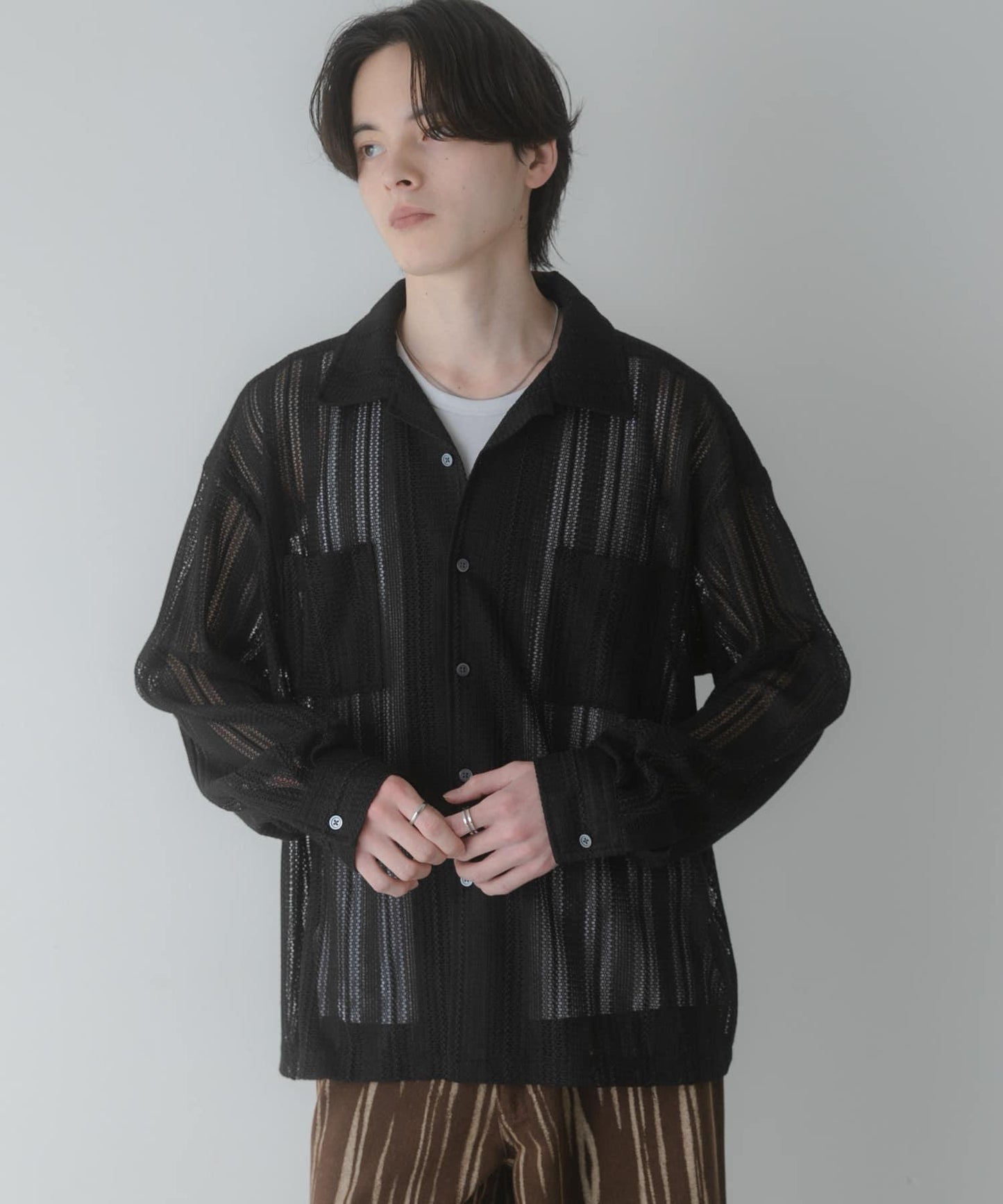 雙口袋 開領 蕾絲 襯衫