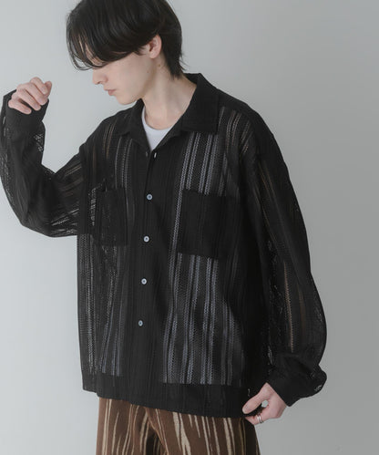 雙口袋 開領 蕾絲 襯衫