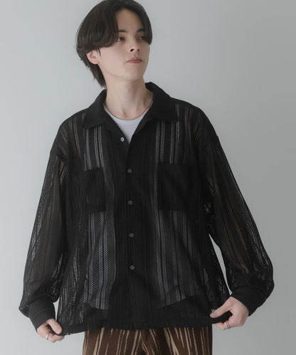 雙口袋 開領 蕾絲 襯衫