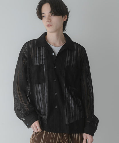 雙口袋 開領 蕾絲 襯衫