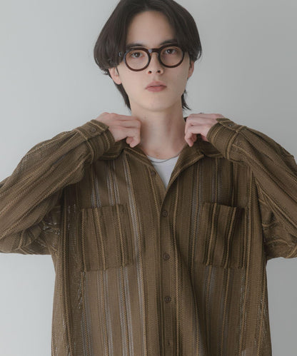 雙口袋 開領 蕾絲 襯衫