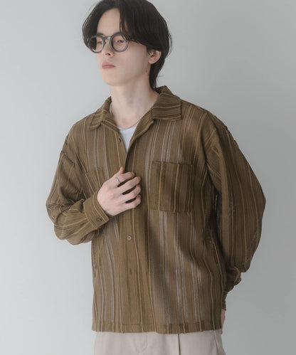 雙口袋 開領 蕾絲 襯衫